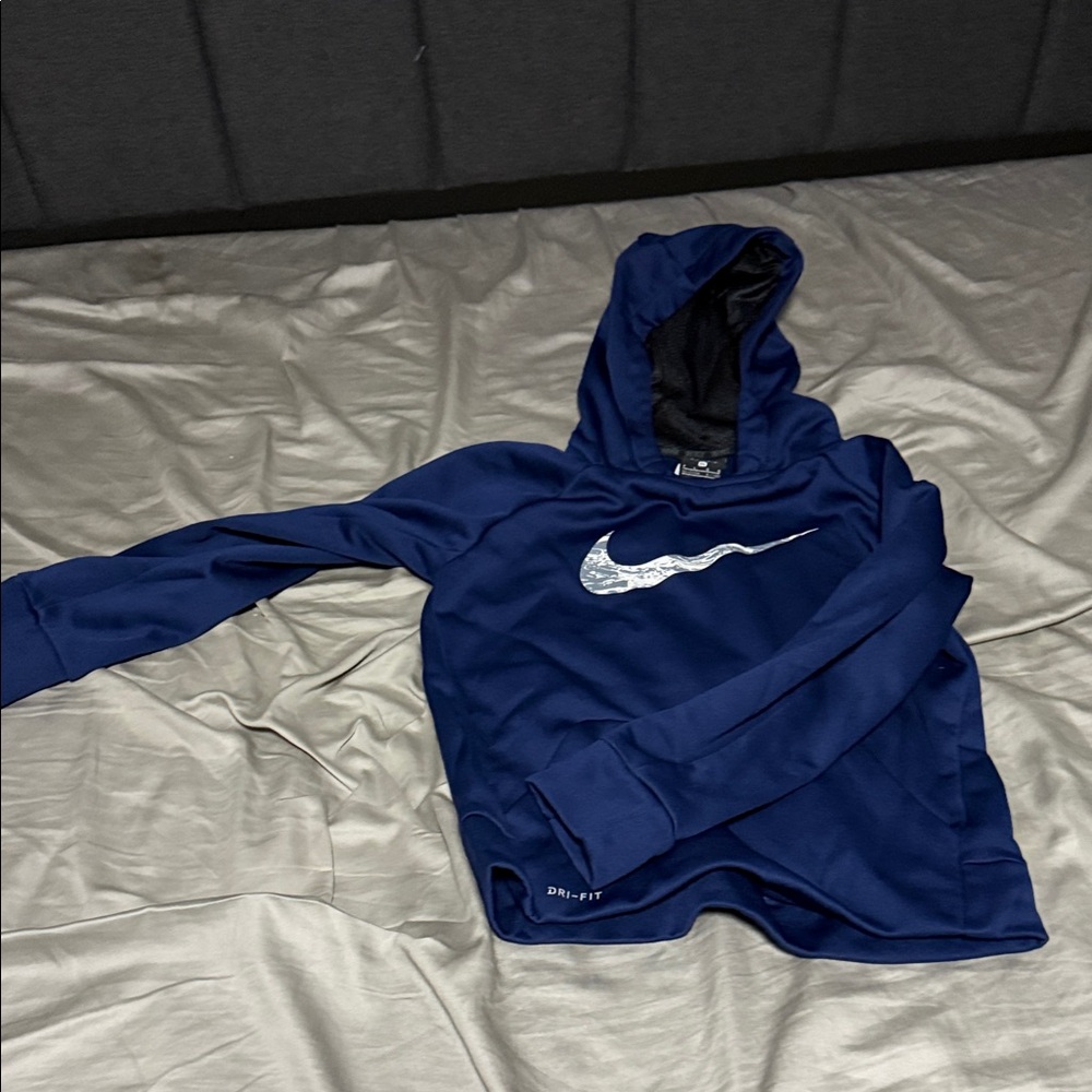 Nike Dri-FIT Hoodie in Navy with Metallic Logo
